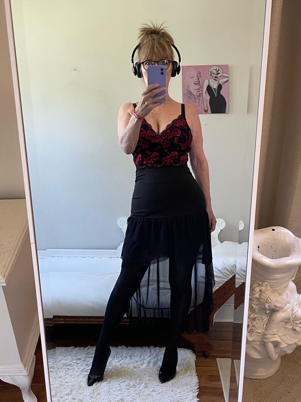 NWT BLACK CHIFFON MESH SHEER HIGH LOW SKIRT STRETCH WAIST RUCHED HIPS FLOUNCED